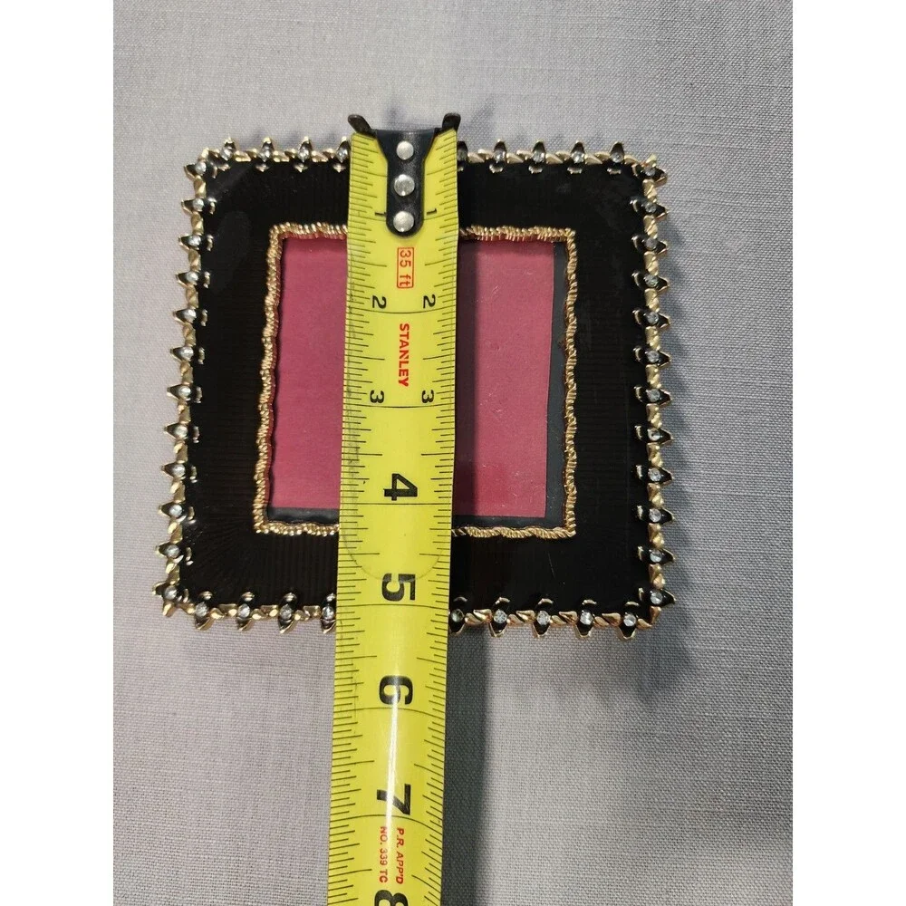 Vintage Black & Gold Jeweled Square Picture Frame – Ornate Rhinestone Accent...